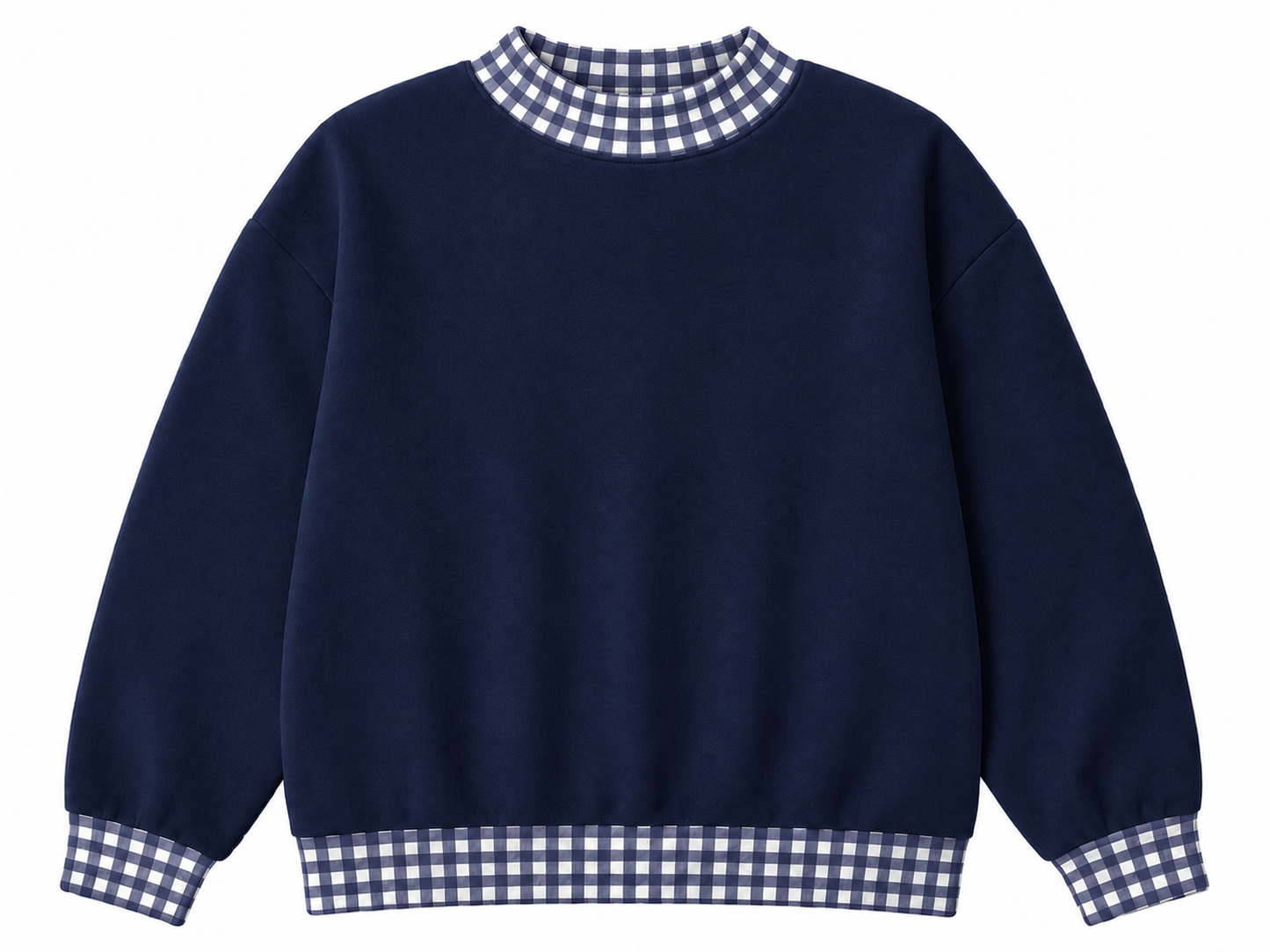 Pre-Order Navy blue Gingham MockNeck