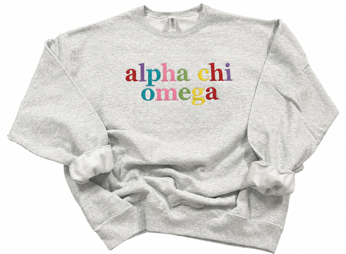 Alpha Chi Omega Colorful Embroidered Crewneck Sweatshirt