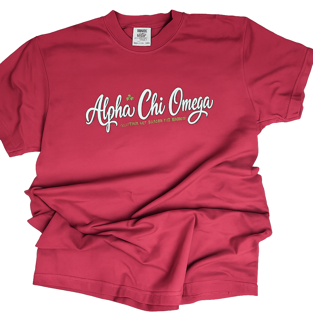 Licensed Alpha Chi Omega Script Embroidered Comfort Colors® T-Shirt | Sorority Tee | Greek Apparel | AXO Gift