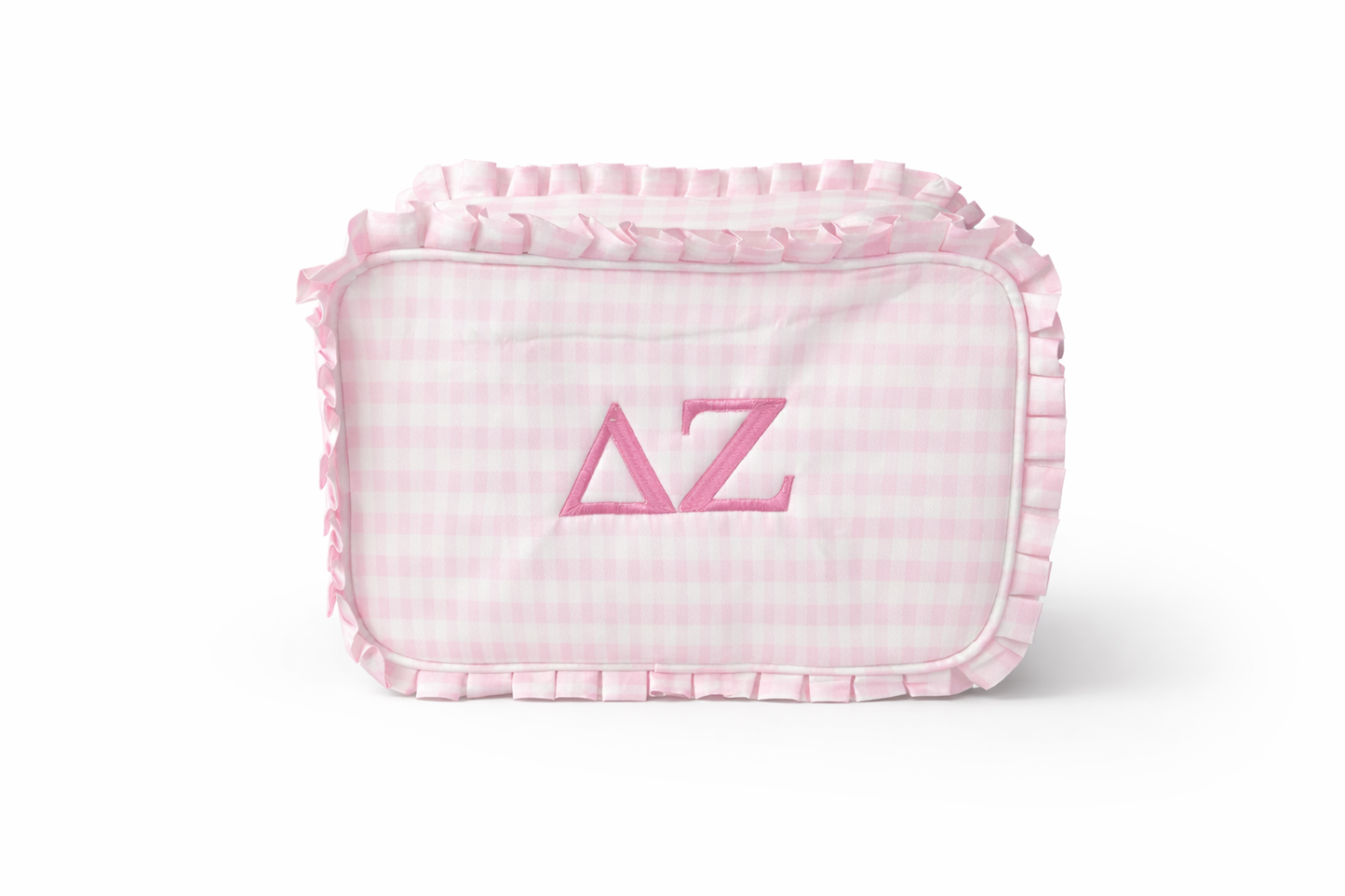 Delta Zeta Pink ruffle Cosmetic bag