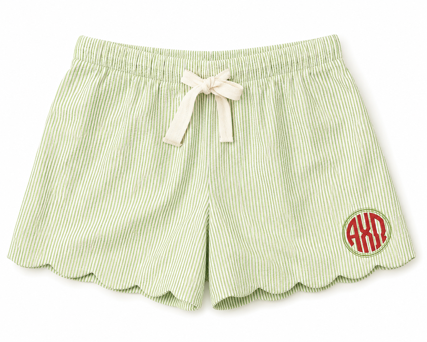 Alpha Chi Omega Seersucker Scallop Shorts