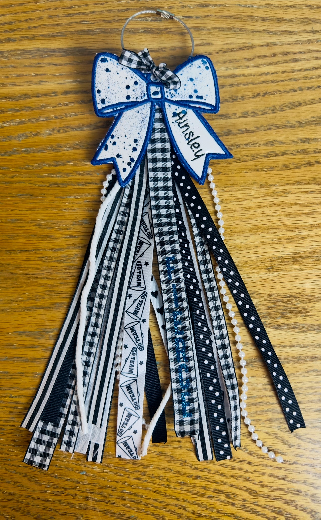 Custom Cheer Bag Tag, Personalized Megaphone Keychain, Embroidered Cheerleader Gift, Glitter Ribbon Backpack Tag