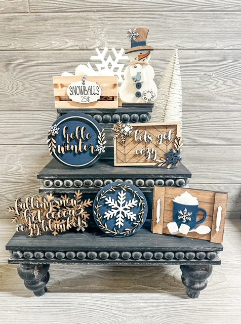 Winter Tiered Tray signs, Winter signs, Snowflake signs, Winter Decor