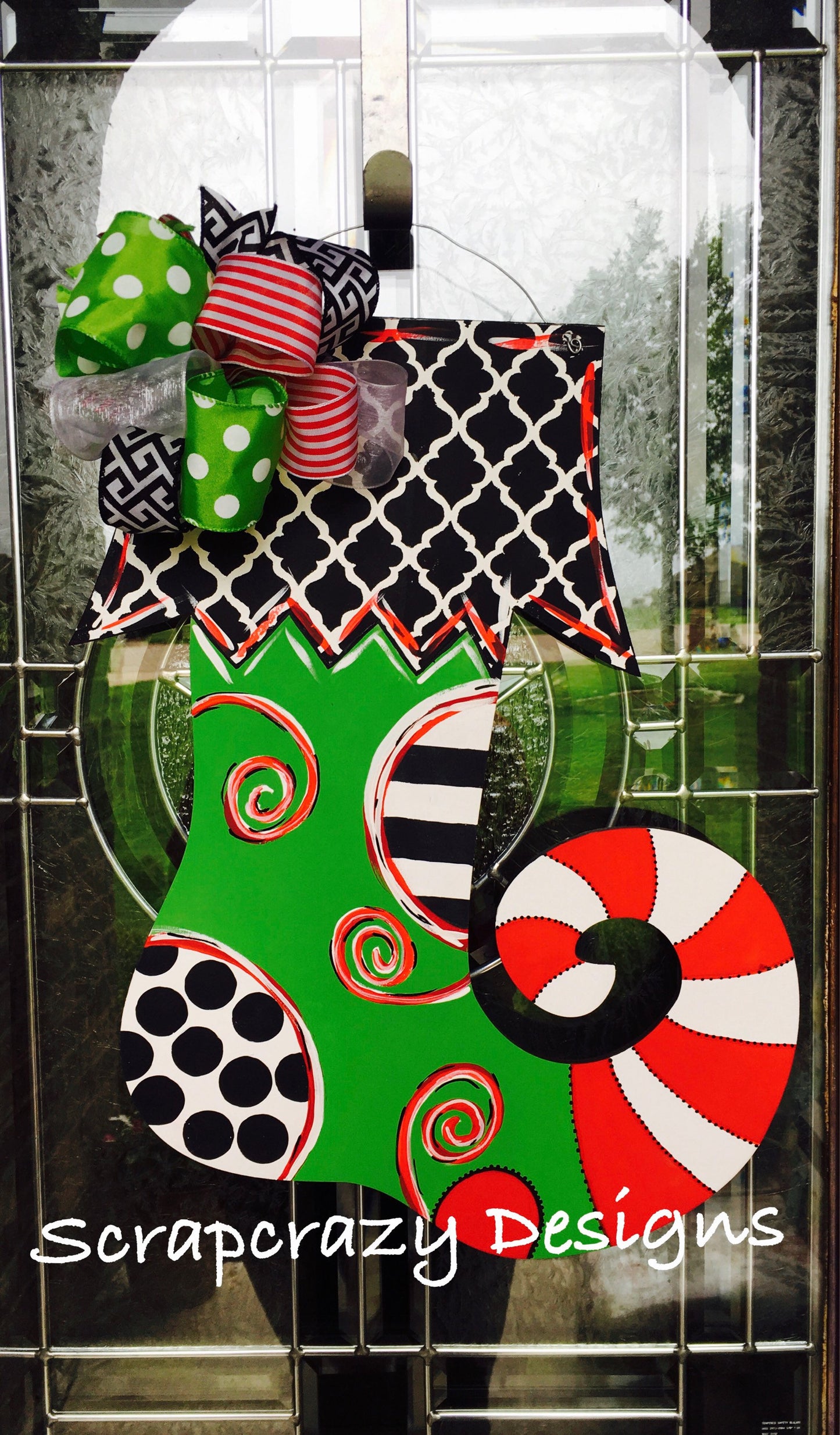 funky stocking, stocking doorhanger, christmas door hanger, christmas, door hanger, stocking, holiday door hanger, funky stocking