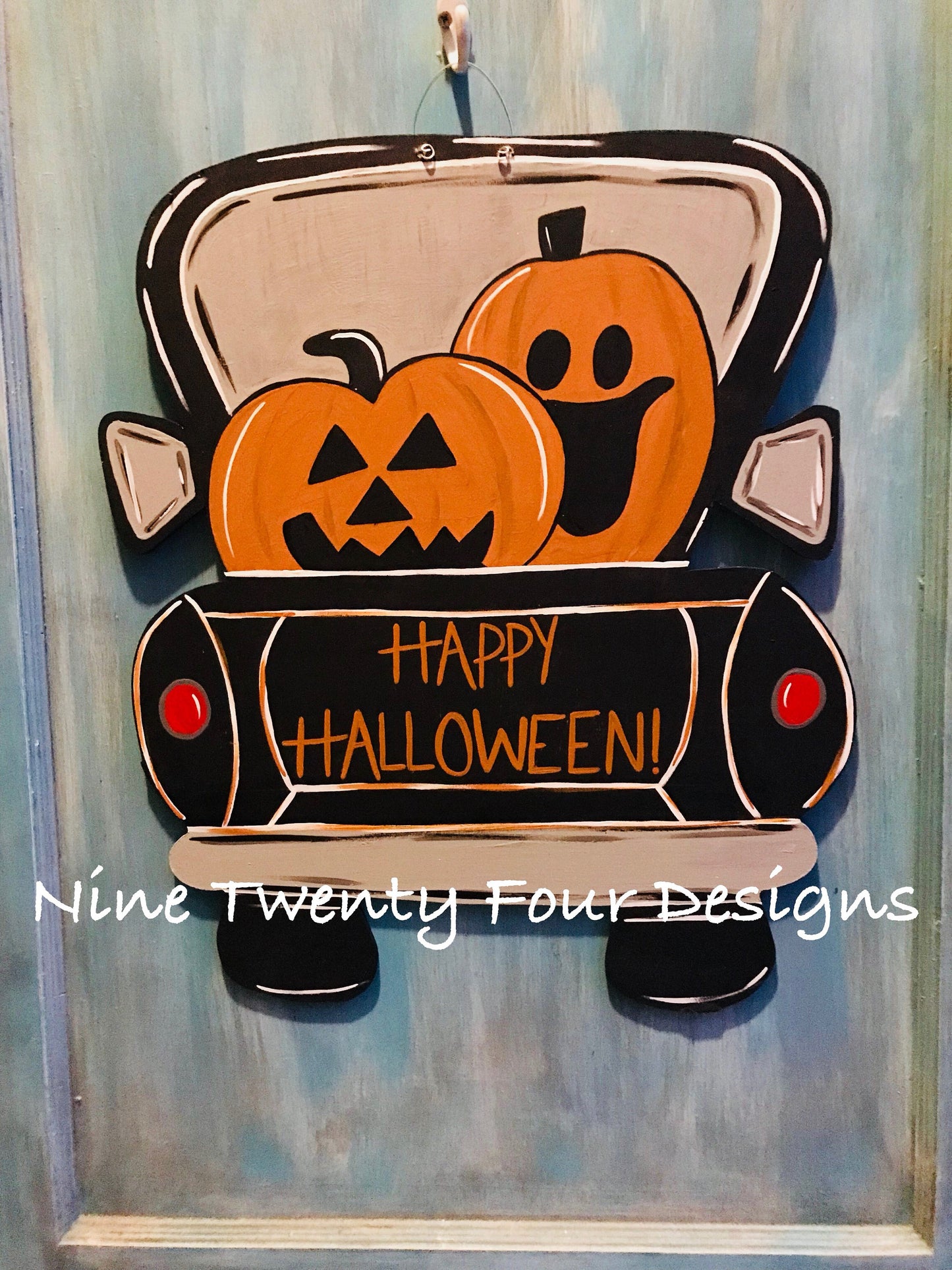 Truck door hanger, halloween door hanger, wood door hanger, door hanger, halloween, pumpkins
