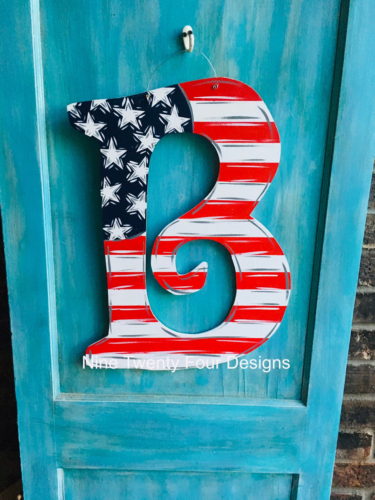 Patriotic Letter Door Hanger, personalized door hanger,july 4th door hanger, military door hanger, american flag