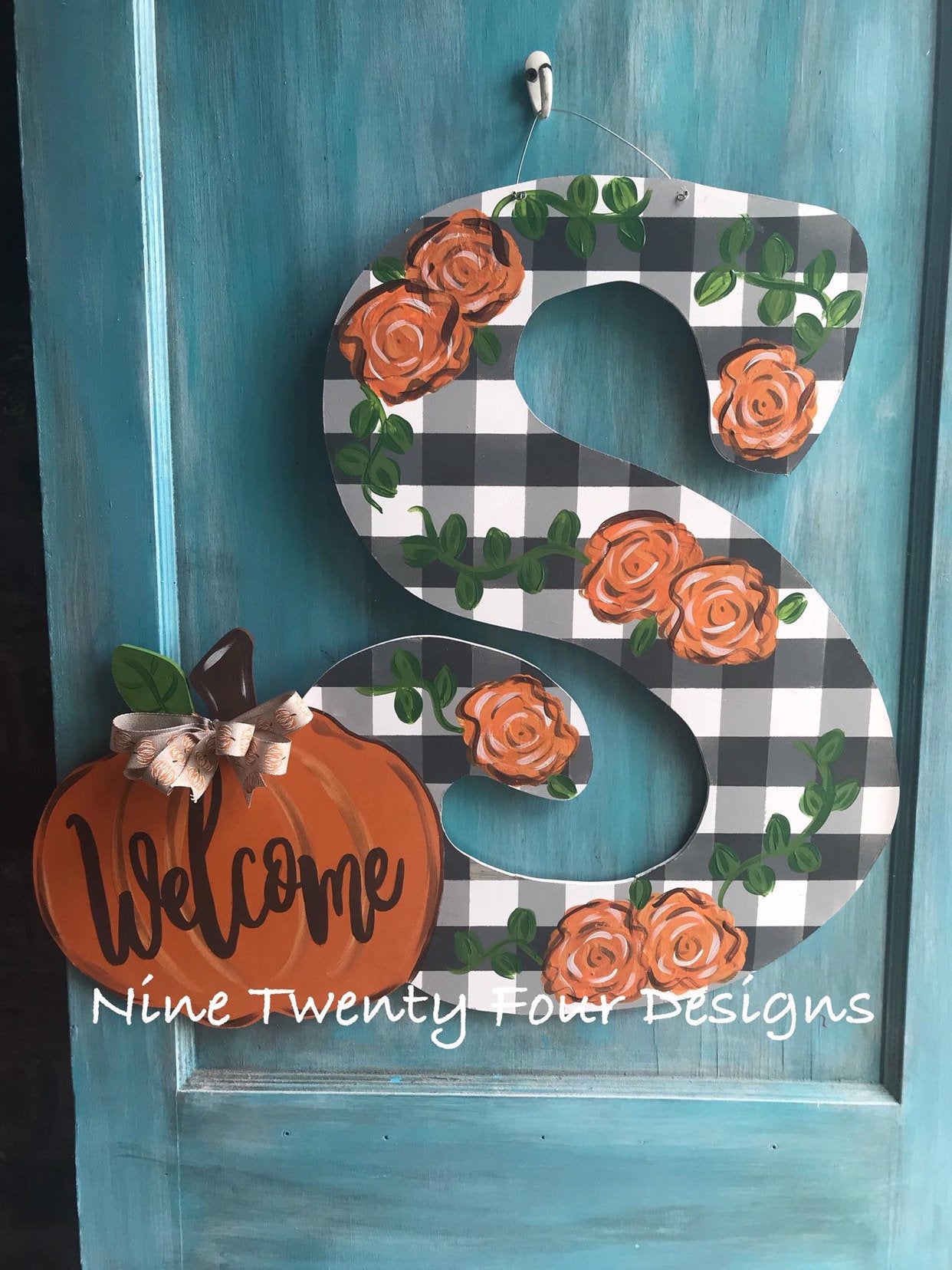 Pumpkin Letter Door Hanger, personalized door hanger, painted letted, hand painted door hanger, fall door hanger