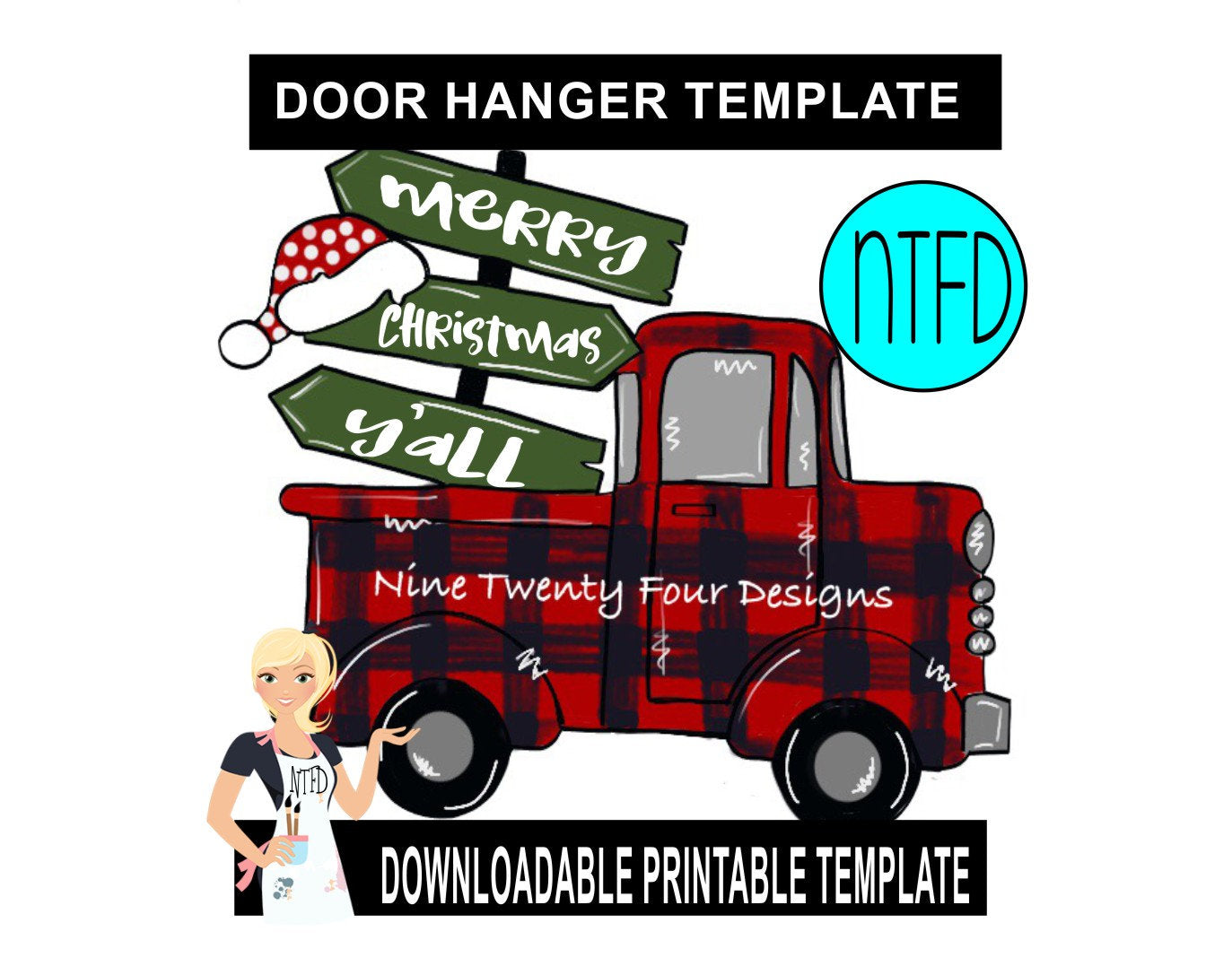 Christmas truck door hanger downloadble file printable template