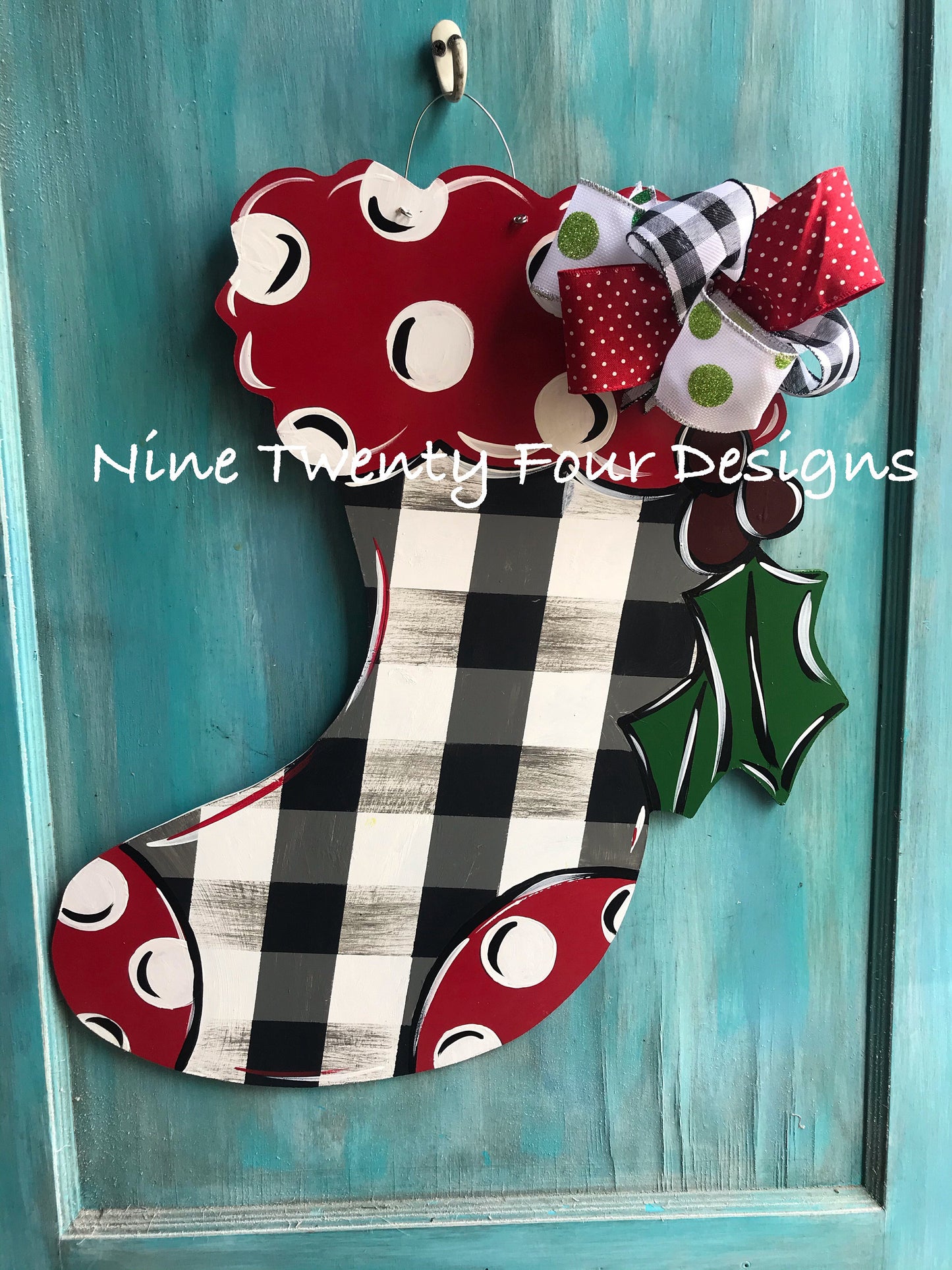 Plaid stocking, stocking doorhanger, christmas door hanger, christmas, door hanger, stocking, holiday door hanger, funky stocking