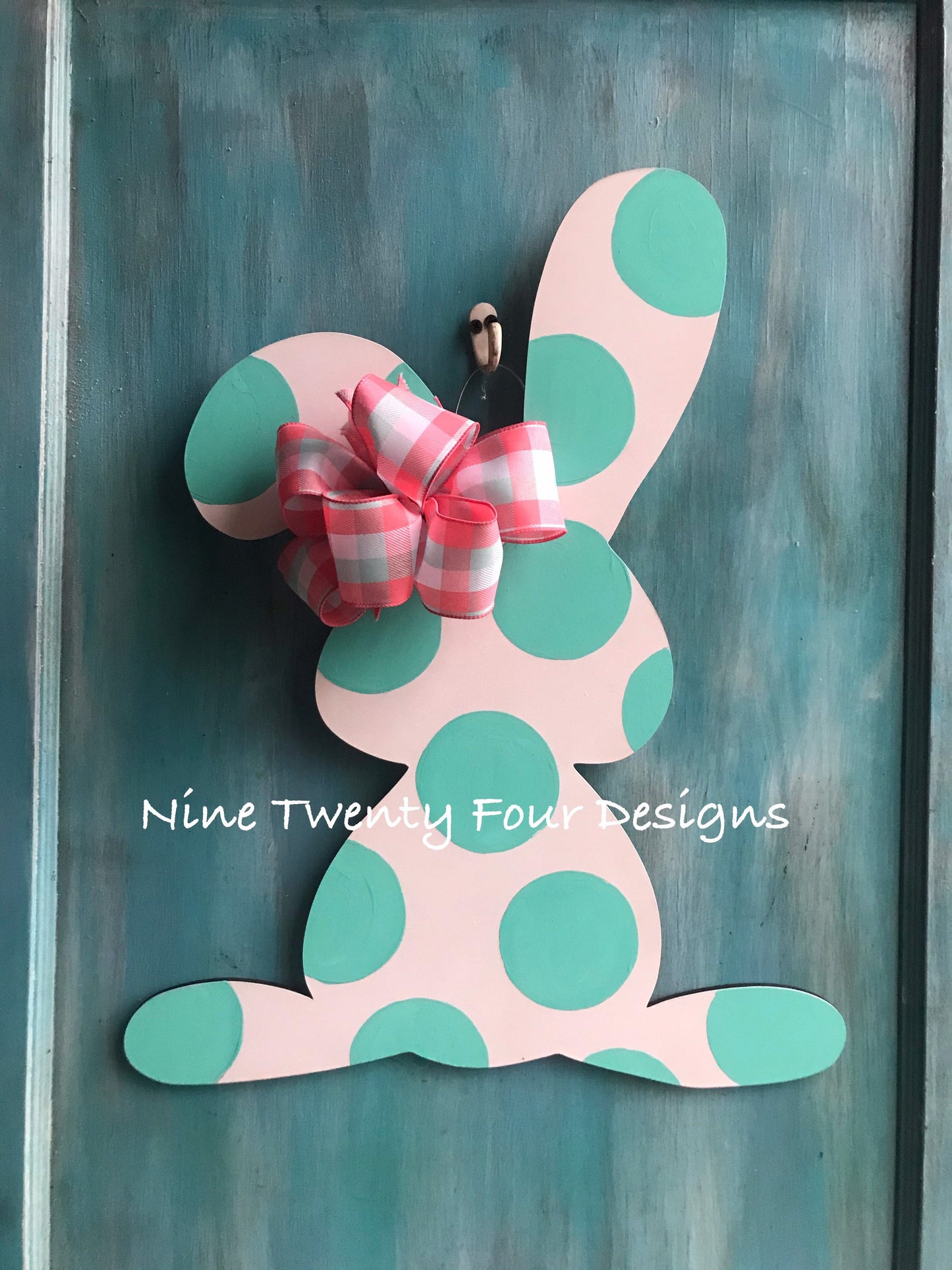 Solid Polka Dot Bunny Door hanger, wood door hanger, easter door hanger, easter, easter decor