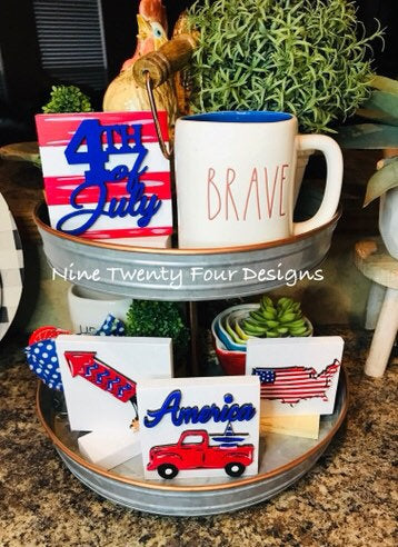 July 4th sign tiered tray set, tiered tray decor, July 4th signs, 3D signs