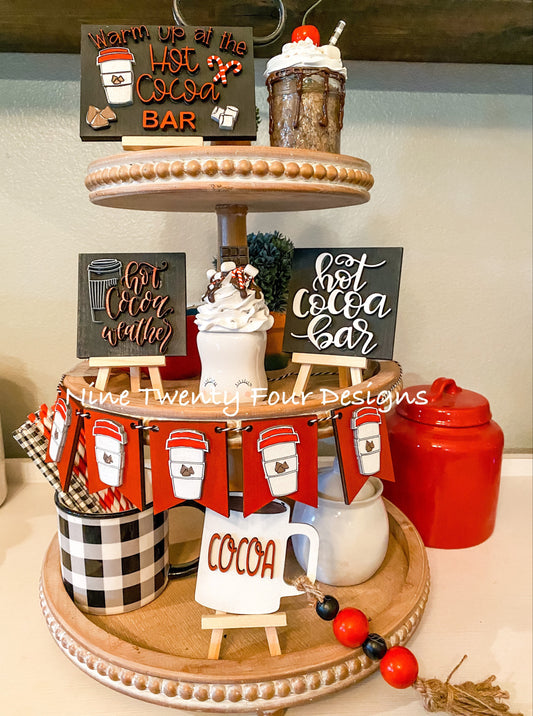 DIY Hot cocoa tiered tray set, tiered tray decor, Paint yourself