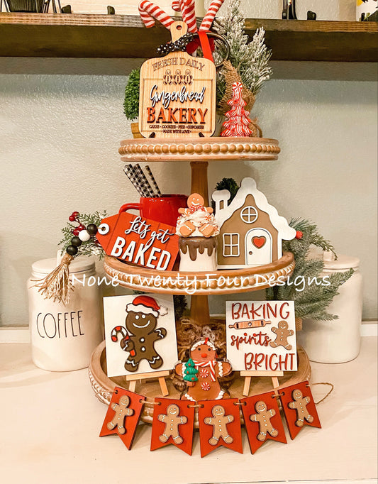Gingerbread Bakery tiered tray set, tiered tray decor, Christmas signs, 3D signs, gingerbread man