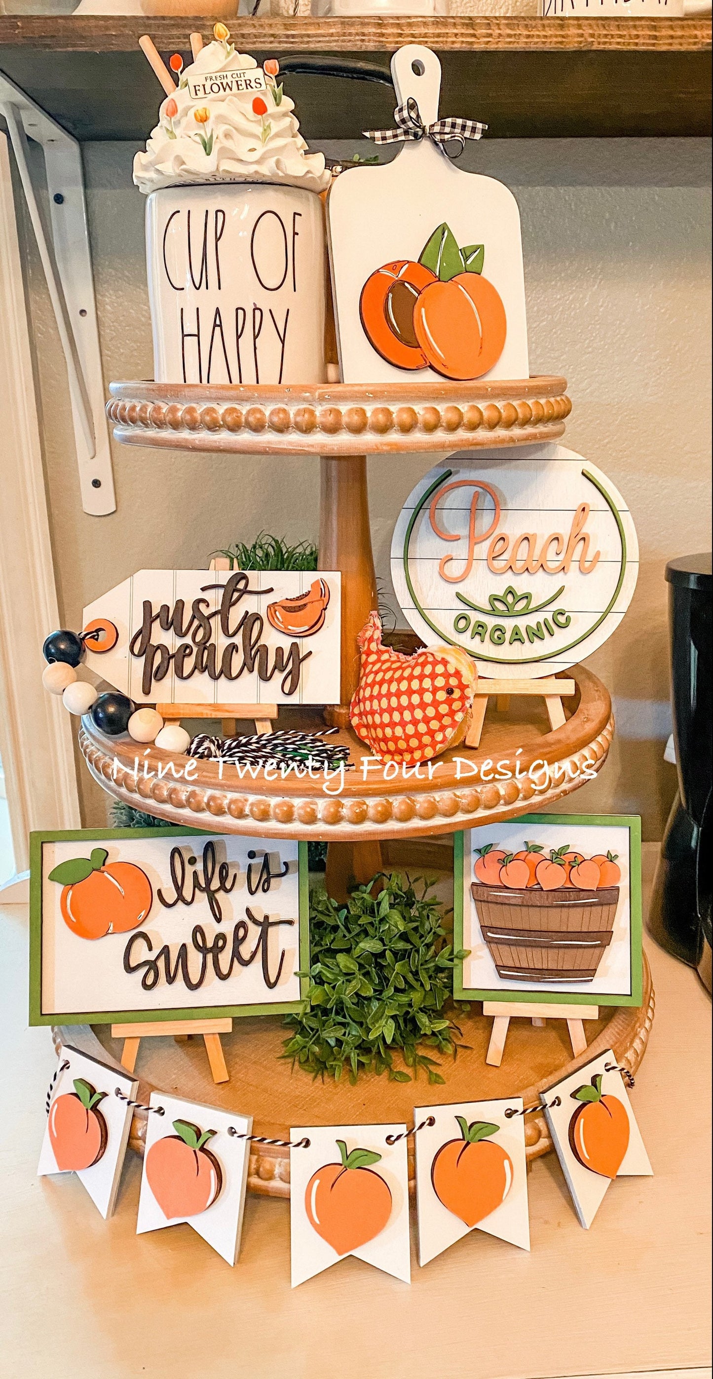 Just peachy tiered tray decor, tiered tray signs, peach decor