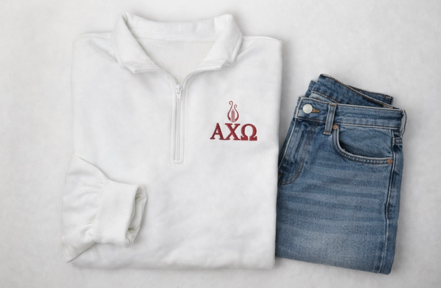 Alpha Chi Omega Quarter Zip Sweatshirt: Licensed AXO Embroidered Sorority Pullover