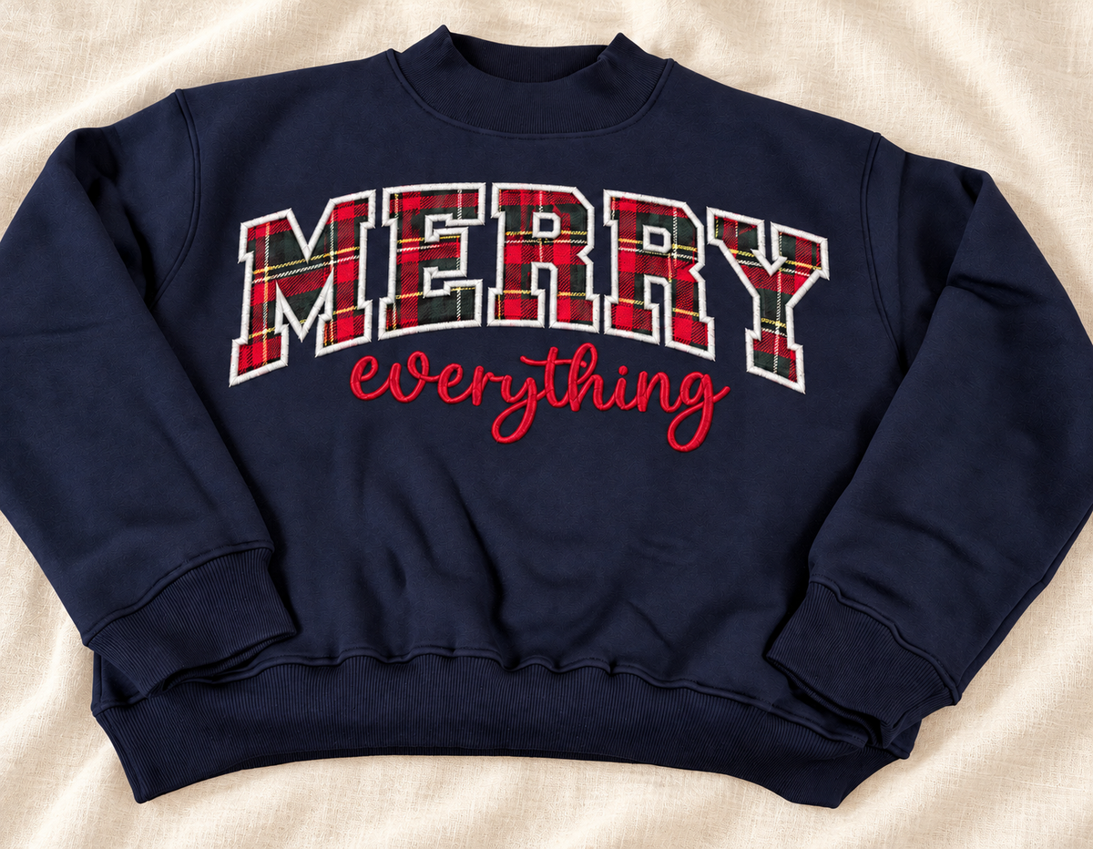 Merry everything Navy Mockneck