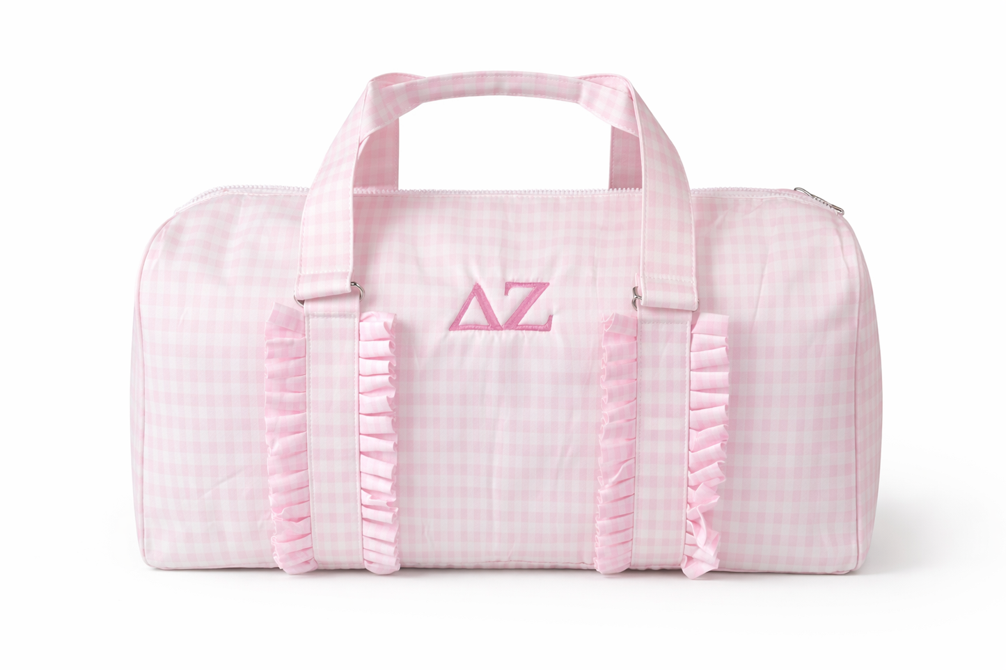 Delta Zeta Pink ruffle Duffle bag
