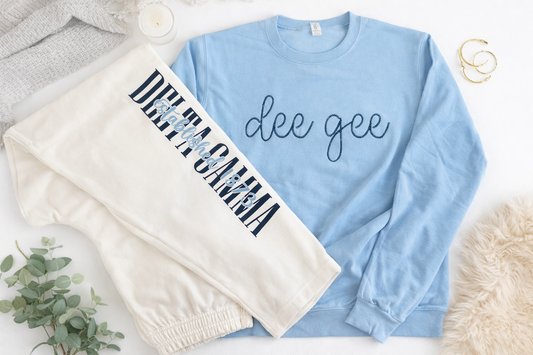 Delta Gamma Sweatshirt Set, Licensed Delta Gamma Sorority Lounge Set, Embroidered Dee Gee Fleece Outfit