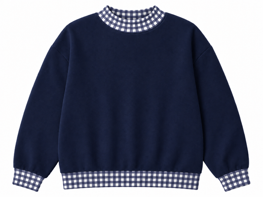 Pre-Order Navy blue Gingham MockNeck