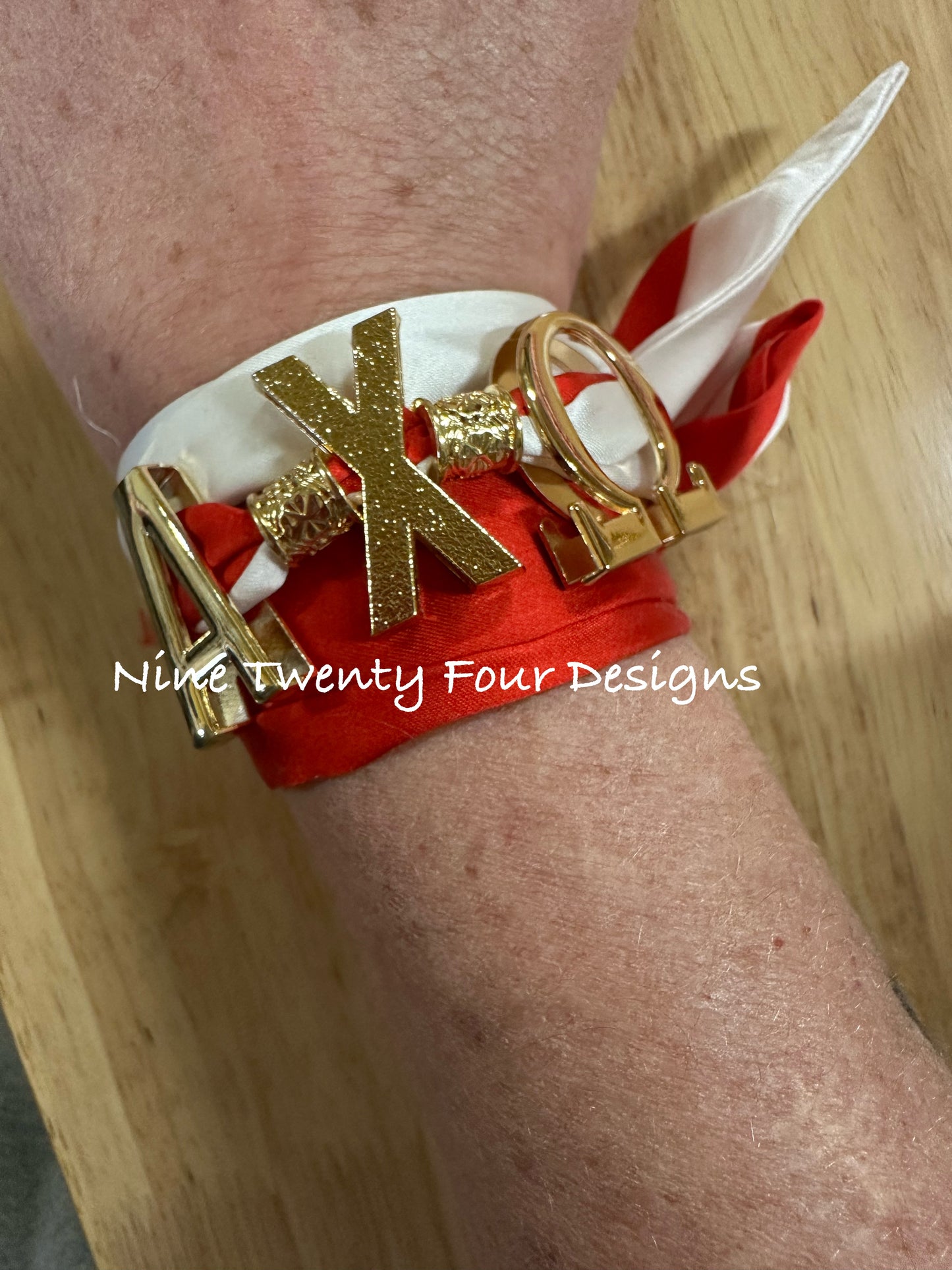Greek Letter Charm Twilly Scarf – Luxe Sorority Accessory with Gold Metal Letters