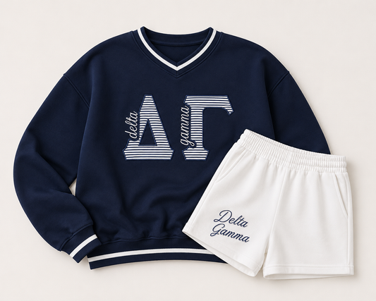 Delta Gamma Embroidered Fleece Shorts — White
