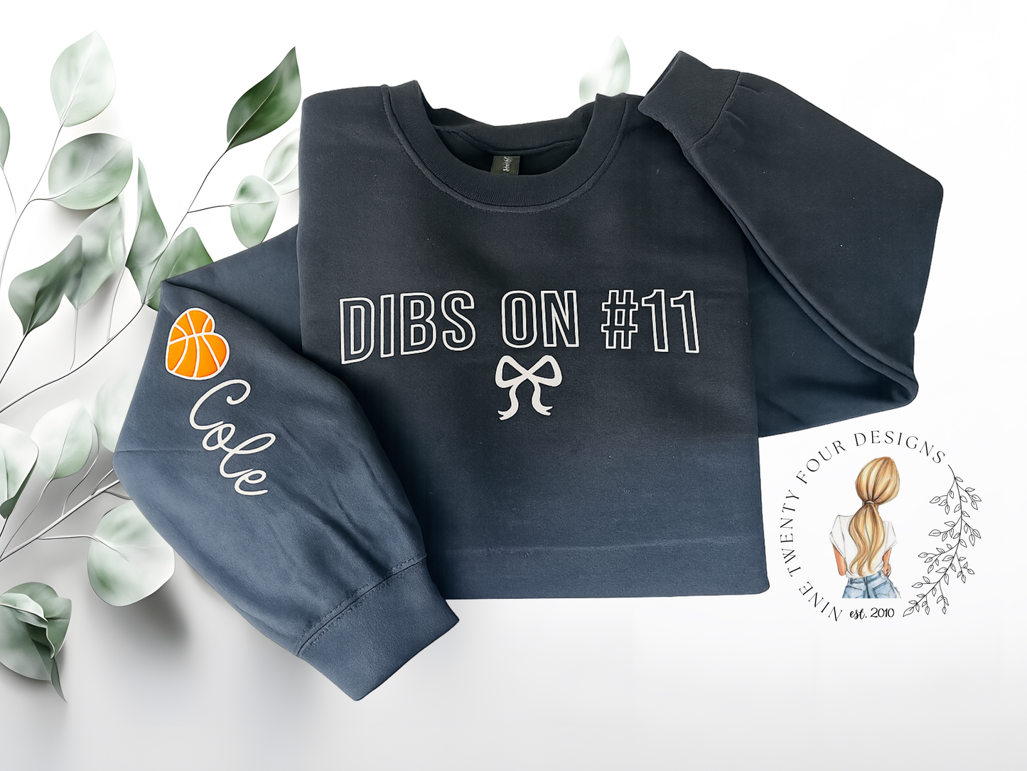 Embroidered Sports Sweatshirt, Dibs On Number Unisex Cotton Pullover, Team Mom Girlfriend Game Day Outfit