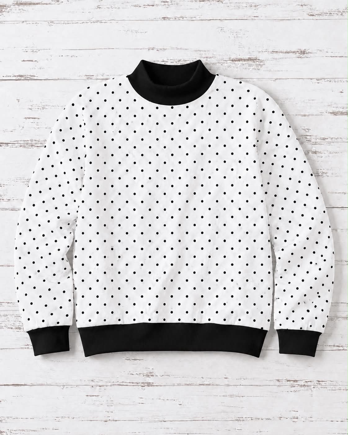 Pre-Order Adult White/black dots Mockneck