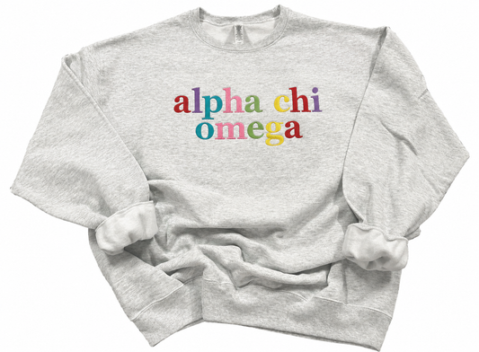 Alpha Chi Omega Colorful Embroidered Crewneck Sweatshirt