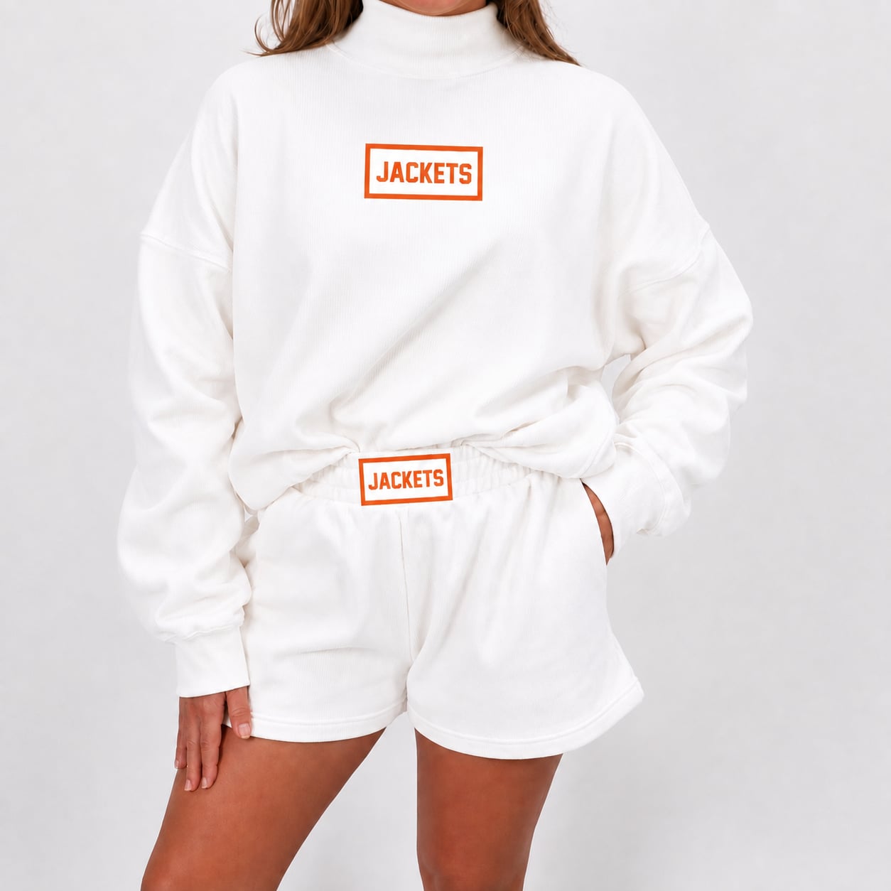 Rockwall/ Jackets patch white mockneck sweatshirt