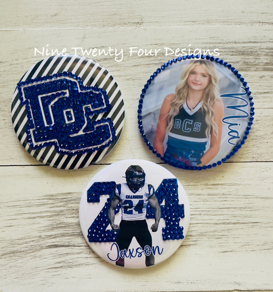 Rhinestone Game-day photo button