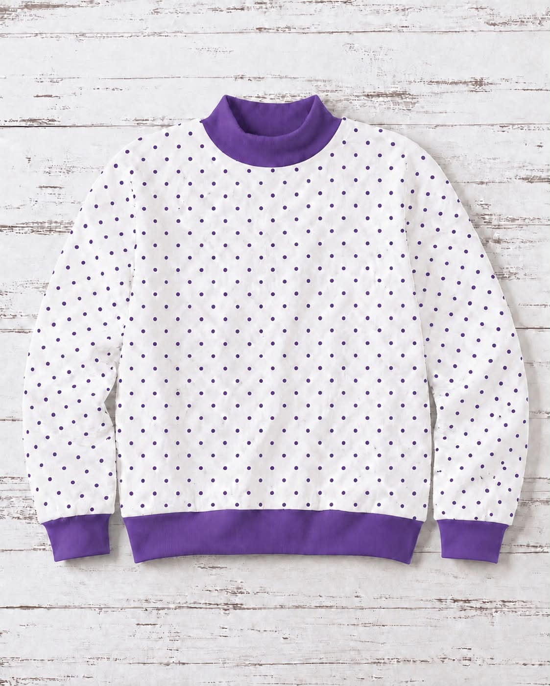 Pre-Order Adult White/purple dots Mockneck