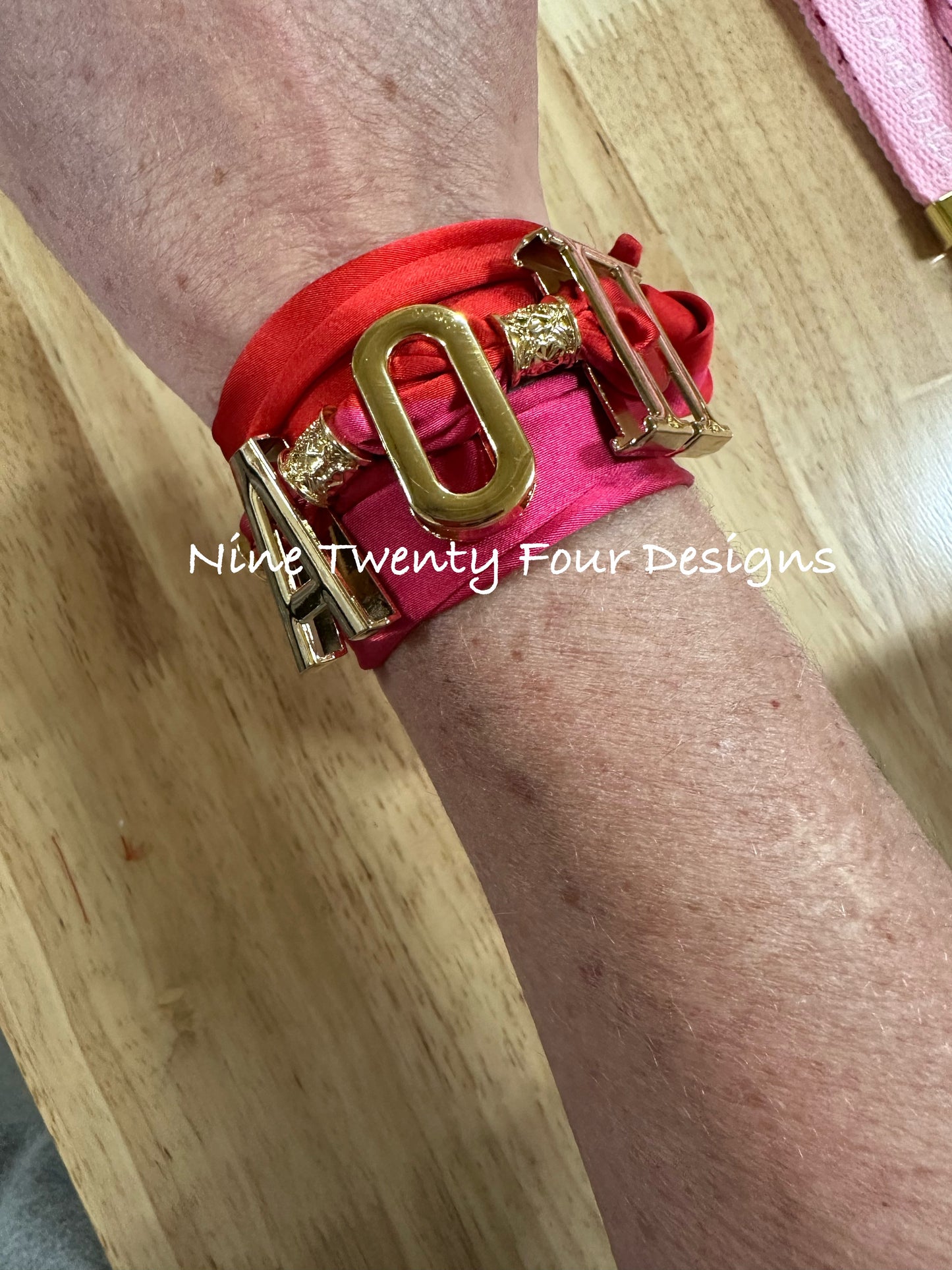 Greek Letter Charm Twilly Scarf – Luxe Sorority Accessory with Gold Metal Letters