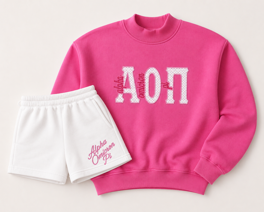 AOII Alpha Omicron Pi Pink Mockneck Sweatshirt