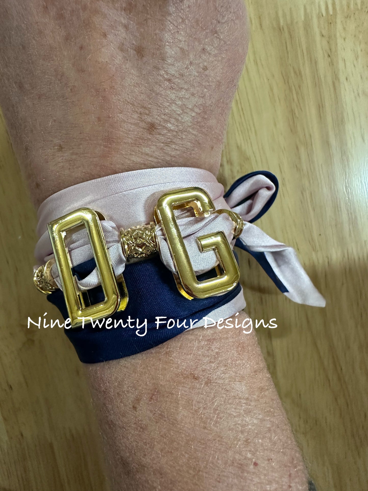 Greek Letter Charm Twilly Scarf – Luxe Sorority Accessory with Gold Metal Letters