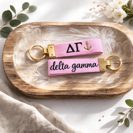 Embroidered Delta Gamma Sorority Key Ring – Personalized Greek Letter Keychain