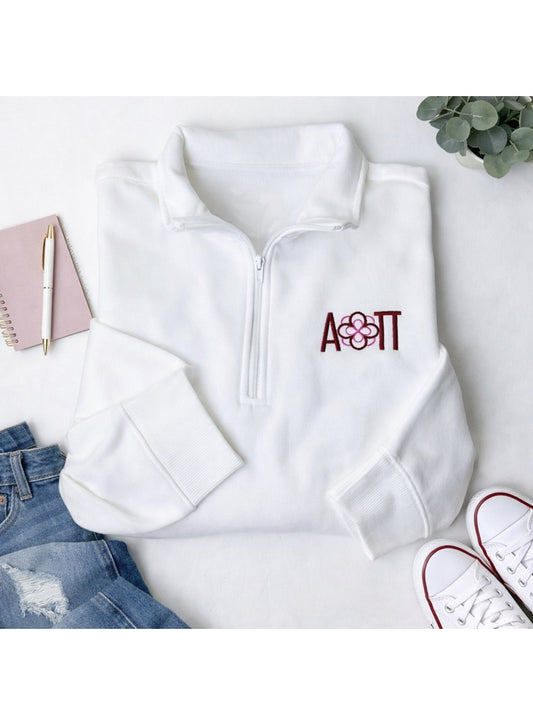 Alpha Omicron Pi Quarter Zip Sweatshirt: Licensed AOII Embroidered Sorority Pullover