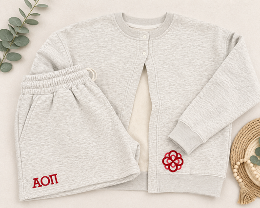 AOII infinity Rose Embroidered Fleece Cardigan | Cozy Sorority Button Front Cardigan
