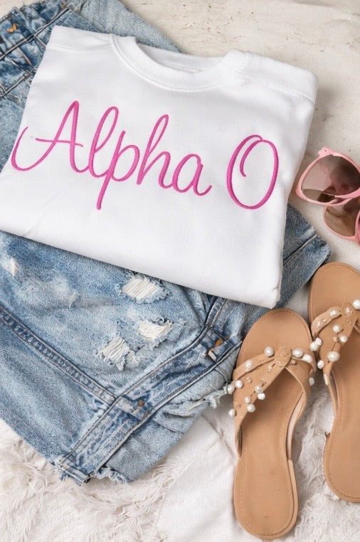 Alpha O Embroidered Sweatshirt: AOII Apparel, Alpha Omicron Pi