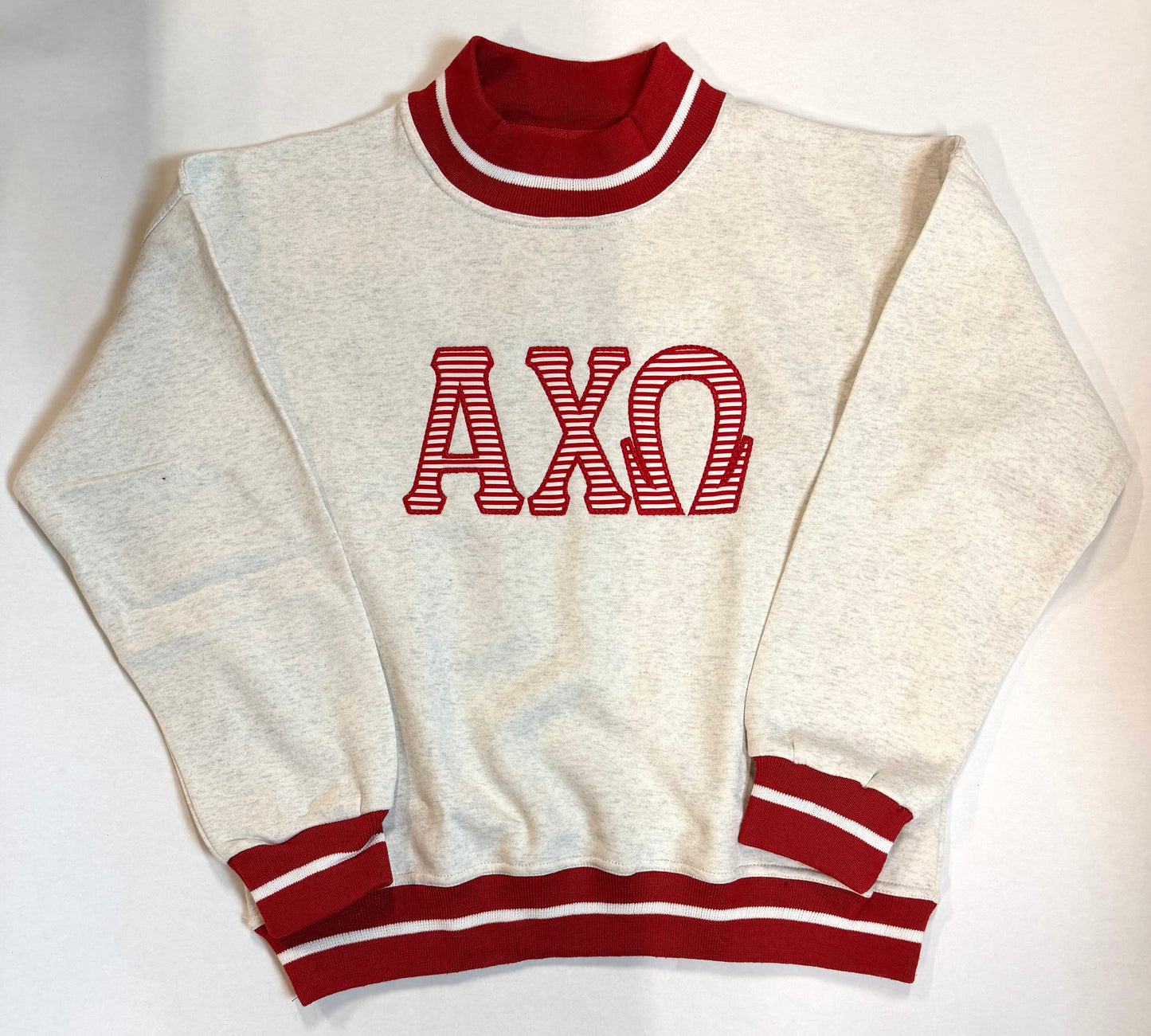Licensed Alpha Chi Omega Embroidered Mockneck Sweatshirt | Vintage Varsity Mockneck | Sorority Crewneck