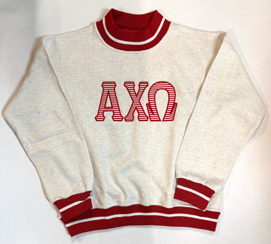 Licensed Alpha Chi Omega Embroidered Mockneck Sweatshirt | Vintage Varsity Mockneck | Sorority Crewneck