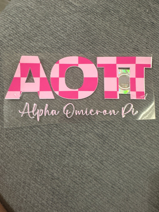 Large AOII checkered UV DTF sticker