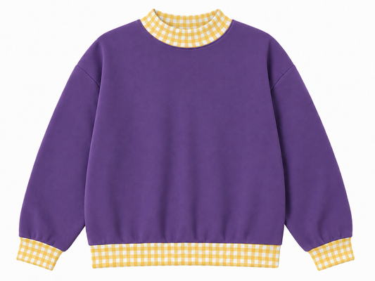 Pre-Order  purple/lavender yellow gingham Youth Mockneck sweatshirt