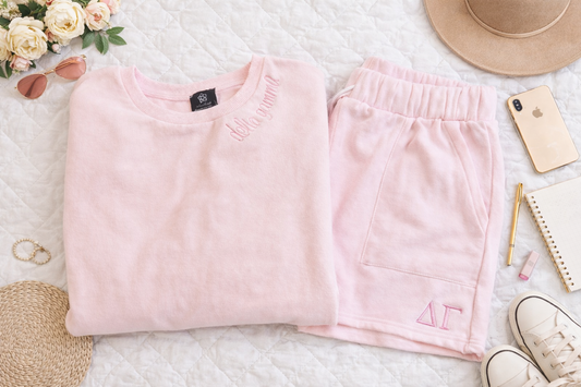 Delta Gamma Pink short set
