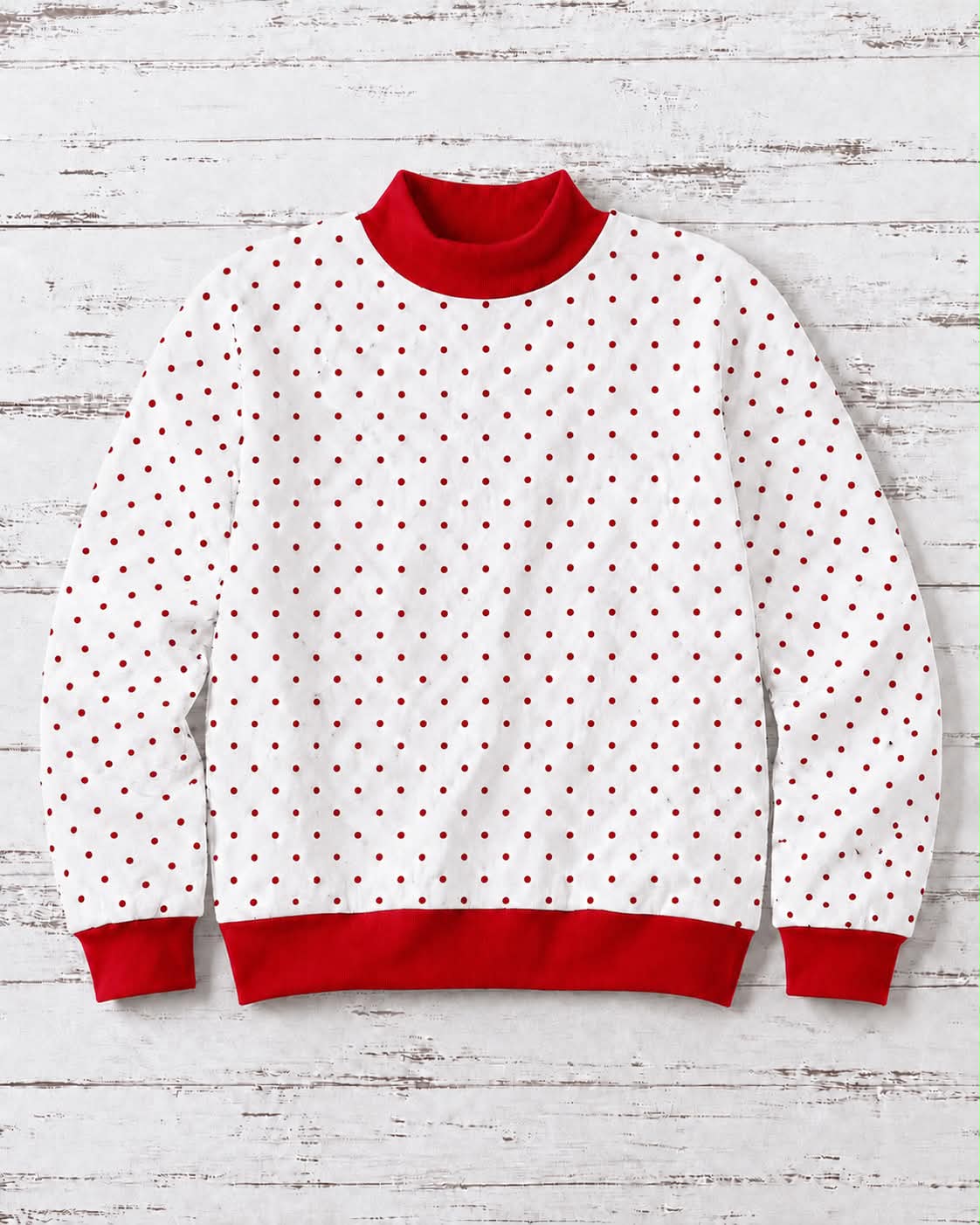 Pre-Order Adult White/Red dots Mockneck