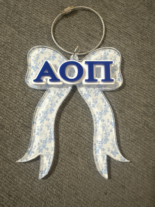 AOII blue bow bag tag