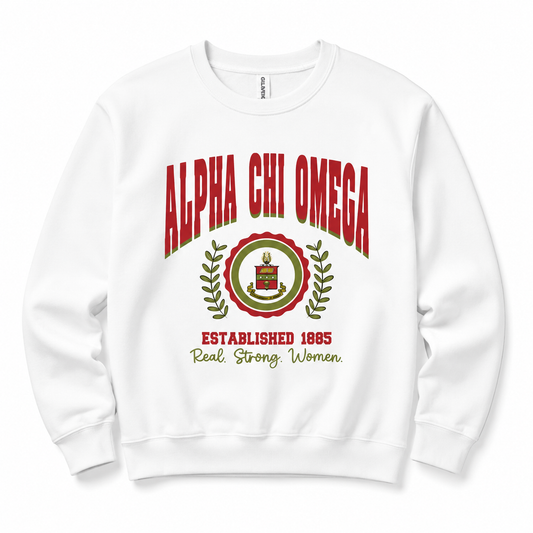 Alpha Chi Omega Crest Sweatshirt | Greek Licensed | Established 1885 Crewneck