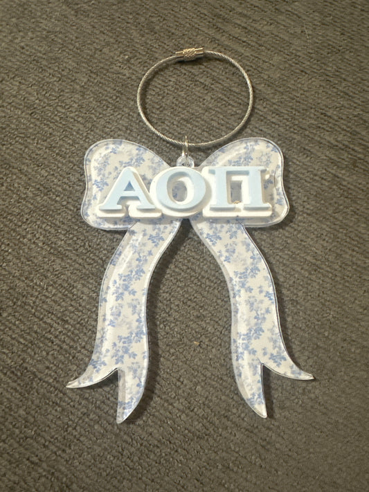 AOII light blue bow bag tag