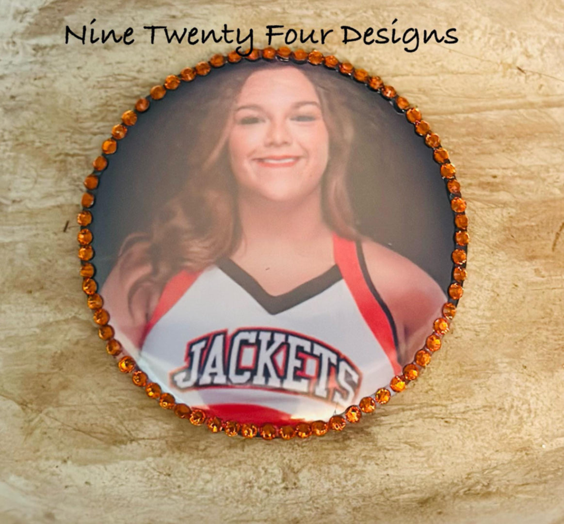 Rhinestone Photo Game-day button