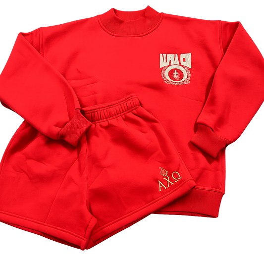 Alpha Chi Omega Embroidered Mockneck Set-Shorts  | Greek Licensed | Fleece Shorts