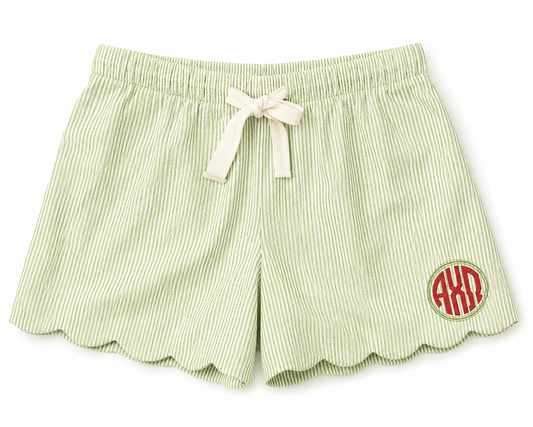 Alpha Chi Omega Seersucker Scallop Shorts